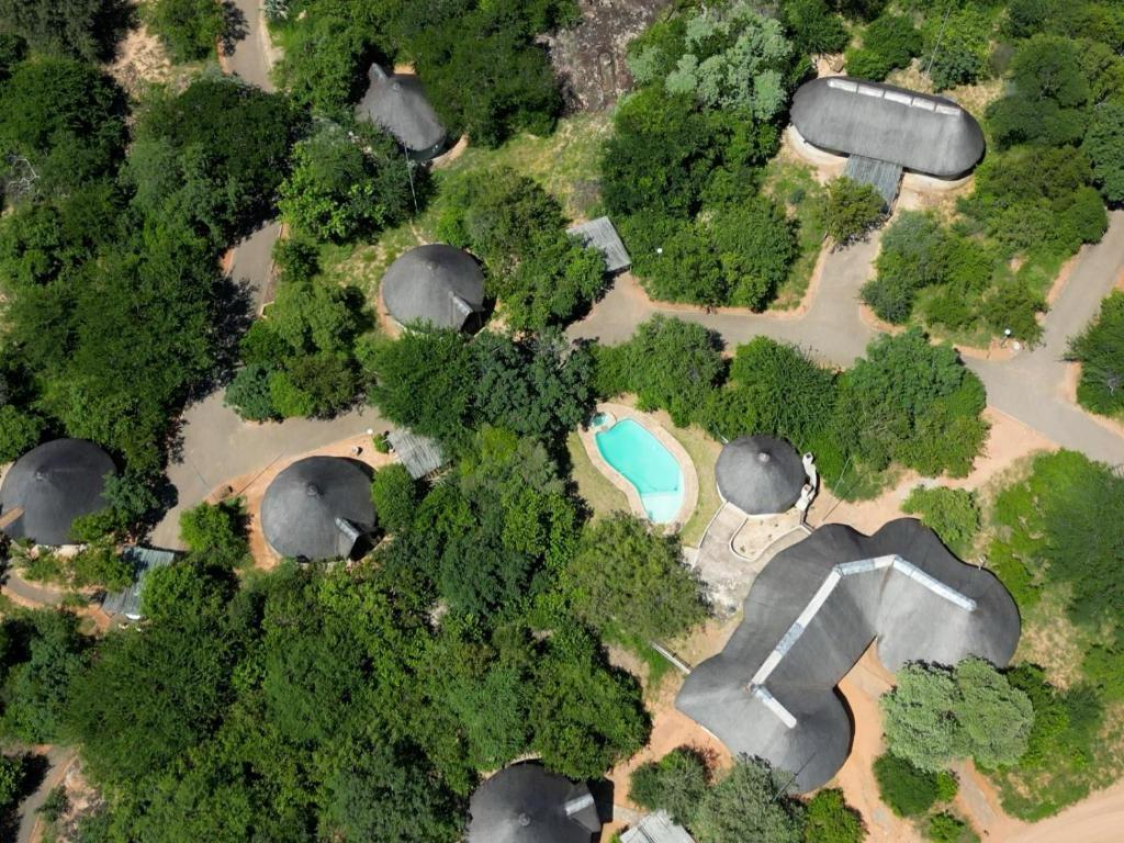Aerial view of Awelani's lodge buildings surrounded by bushveld