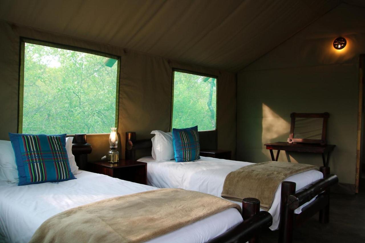 Safari-style tent interior at Awelani